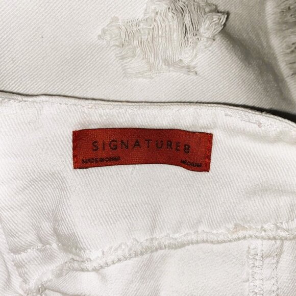 Signature 8 Destroyed White Denim Frayed Raw Hem Distressed Ripped Mini … - Picture 6 of 9